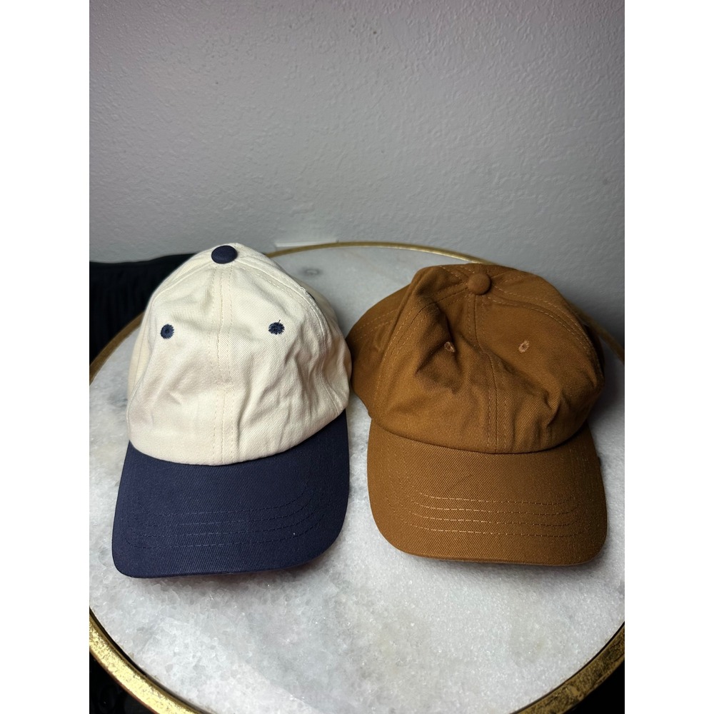 Kids Baseball Cap Set of 2 Brown Cream Navy Blue Adjustable Hat Bundle